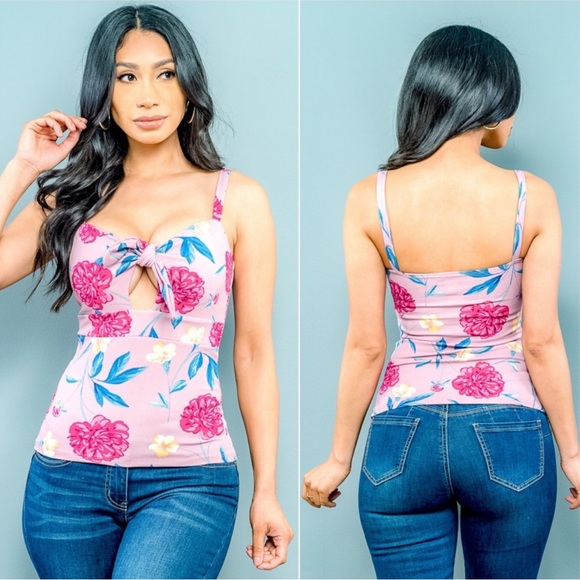 Pink Floral Front Tie Top - Picture 3 of 7